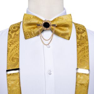Sırıştırıcılar Lüks Sarı Erkekler Pantolon Askı Baç Tie seti resmi parti düğün gömlek aksesuarları yback pantolonlar için diş telleri dibangu 230217