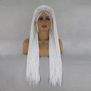 İnsan saçı peruk BTWTRY beyaz mikro örgülü sentetik dantel ön bebek isıya dayanıklı Fiber kutu örgüler peruk siyah kadınlar için 230217