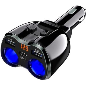 CAR DVR CAR Зарядное устройство USB 2 Sockets Sockets Socketert Splitter 12/24 В 80 Вт Dualusb Typec Ports Switch Display Display Led