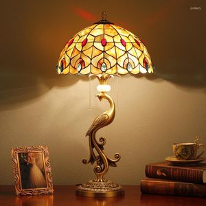 Masa lambaları All-Copper Avrupa tarzı Phoenix kanatları başucu büyük lamba villa konağı yaratıcı sanat Tiffany Shell dekoratif