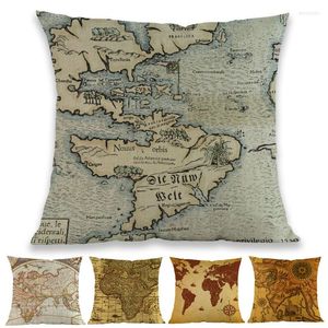 Yastık retro tarzı eski vintage dünya deniz haritası ev dekorasyon kapağı kanepe oda sandalye araba keten pamuk atış çanta