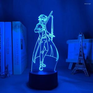 Gece Işıkları Anime Led Işık Kılıç Sanatı Online Yatak Odası Dekoru Hediye Renkli Gece Işığı Manga 3D Lamba Kazuto Kirigaya