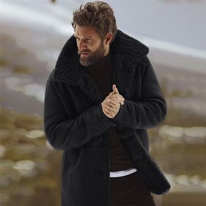 Erkek ceketler kış sonbahar pamuk karışımı koyun derisi ceket ılık yün astarlı dağ sahte kuzu palto dönüş aşağı yakalı dış giyim