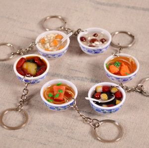 Yaratıcı Çin tarzı mini simülasyon anahtarlık 3cm mavi beyaz porselen kase komik gıda anahtar zincir takı hediye aksesuarları