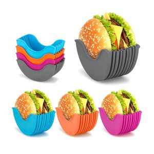 Diğer Mutfak Araçları Burger Tutucular Yeniden Kullanılabilir Silika Jel Sabit Kutu Çörekler İçin Sabit Kutu Hamburger Bun Shell BPA-Free 230217