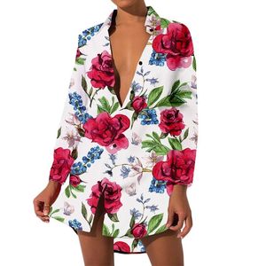 Erkek Tişörtleri Kırmızı Gül Uzun Kollu Gömlek Kadın Hawaiian Sıradan Stil Ev Giyim Lady Flower Moda Klasik Giysiler 3D 3XLMEN'ler