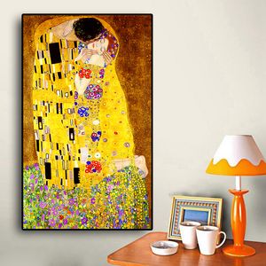 Klasik sanatçı Gustav Klimt Kiss Tuval Üzerinde Soyut Yağlı Boya Baskı Poster Modern Sanat Duvar Resimleri Oturma Odası için Cuadros Posterler İnsan İçin Hediyeler