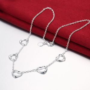 Zincirler Gümüş 18 inç 5 Kalp Kolye Bağlantı Zinciri Kolye Kadın Moda Düğün Bildirimi Takı Hediye