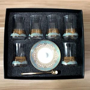 Чашки блюдцы 6 сетов Турецкие чайные бокалы с ложкой Coffee Cufe Cufe Romantic Exotic Glass Chitesh Decorm