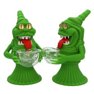 Narghilè in silicone Green Monster Pipa ad acqua con ciotola in vetro Dab Rig Bong