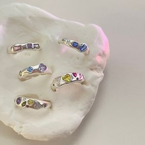 Colorful Zircon Stones Heart Rings for Women Fashion Bridal Engagement Wedding Ring Jewelry Gift