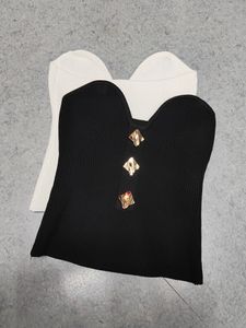 Blusa feminina de malha com botões dourados patchwork bodycon sexy cintura fina regata SMLXL