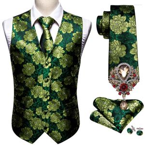 Erkek yelek 5 adet erkek ipek elbise yelek v yaka yeşil çiçek yelek broşlar ayar gündelik resmi damatçı ceket erkek düğün barry.wang