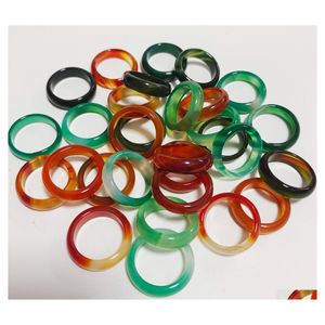 Кластерные кольца Whielsale Fashion 5 мм стеклянная полоса Кольцо Синтетическое нефритовое агат -камень драгоценности