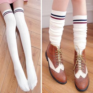 Kadın SOCKS 2023 Japonya Sevimli Stil Çorap Medias Diz üstü kızlar için yüksek sıcak, üstüne çizgili çorap