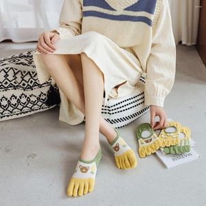 Damensocken mit fünf Fingern, japanischer niedlicher Cartoon-Stil, Silikon, rutschfest, unsichtbar, schweißabsorbierend, atmungsaktiv, Baumwolle