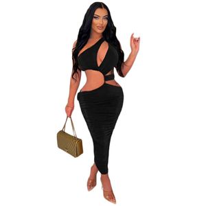 Designer Sexy Hollow Out Dresses Summer Clothes Women One Shoulder Bodycon Dress Female Cut Out Pleated Dress Night Club Party Wear Wholesale 9313
