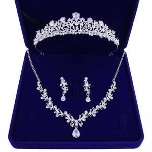 Tiaras Luxury Crystal Leaf Bridal Jewelry Sets Rhinestone Crown Tiaras Necklace Earrings Set for Bride African Beads Jewelry Sets Gift Z0220