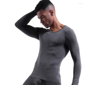 Fanilekler Erkekler Modal Fitness İç çamaşırı Loungewear Placewear Plus Boyut Sıkı Pijama Sonbahar Bahar Uzun Kollu Gömlek