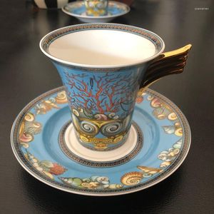 Чашки блюдца раковина кость в Китай Кубок с блюдцом морской мировой чайник фарфоровый молочный банка сахар горшок европейский декор кухонный туалет роскошные подарки роскошные подарки