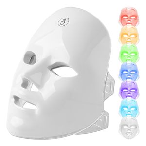 Массажер для лица 7 Цветов Светодиодная маска с шеей пон терапия красным светом удаление прыщей с морщин.
