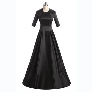 Sıradan Elbiseler Siyah saten boncuk zemin uzunluğu aline düğün partisi gelinin annesi bir ceket ile özel yapılmış 230221