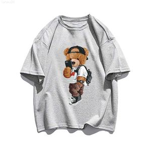 Camisetas masculinas 100 camisetas de algodão T Summer Gráfico masculino tshirt fofo urso estampa de streetwear de tamanho grande Vintage Men's Clothing Frete grátis Z0221