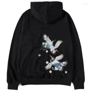 Erkek Hoodies İşlemeli Vinçler Kiraz Çiçekleri İnce Sweatshirt Kazak Harajuku Street Giyim Kapüşonlu Sweatshirt Sıradan Tops J930