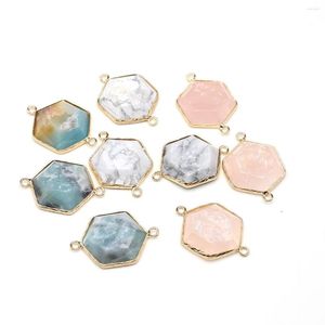 Подвесные ожерелья натуральный камень розовый Quartz подвески шестиугольники двойные отверстия для ювелирных изделий для ювелирных изделий подарки подарки для женщин -ожерелье