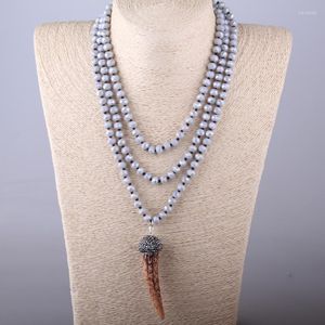 Kolye Kolyeleri Moda Bohem Kabile Artisan Takı Düğümlü Uzun Halsband Gary Cam Kristal Öküz Korna Ay Kolye