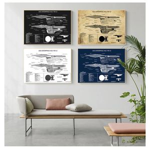 Плакаты и картины Звездный флот космосовой космос для мальчиков комната настенные настенные картинка картинка домашнее искусство декор USS Enterprise NCC -1701 -D Blueprint woo