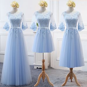 Vestidos de festa qnzl17tembroidereded Blue Bridesmaid Lace Lace Up Middle Mange Casamento Irmã vestido de Natal Girls Wholesale 230221