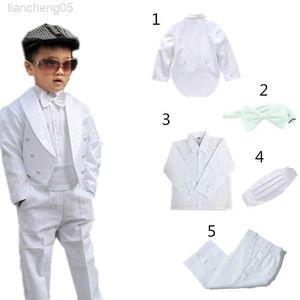 Giyim setleri 2019 Çocuklar/Çocuklar Resmi Erkekler Düğün/Smokin Takımları 5 PCS Siyah/Beyaz Boy Blazer Suit Evlilikler/Elbise Gel Bebek Takımları W0222