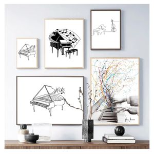 Северная линия рисунок принт абстрактный минималистский рисовать настенные рисование декоративное изображение дома черный белый пианино холст плакат woo