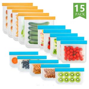 Kitchen Storage Organization 15Pcs Reusable Silicone Food Fruit Vegetable Bag Fresh keeping Sealed Freezer Leakproof Ziplock 230221