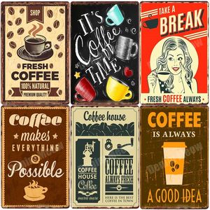 Выпить свежий кофе винтажный кафе декоративные тарелки ретро -налет металлические жестяные знаки для бара кафе Hot Coffee Wall Decor 20x30 см WO3