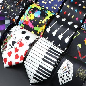 Bow bağları klasik müzikal notalar baskılı kravat ipeksi 8cm kravatlar ince pürüzsüz piyano gitar kravat basit zarif modaya uygun unisex hediye