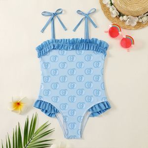Tasarımcı çocuklar yaz kızlar için Çocuk tek parça mayo yüzmek Güzel moda plaj kravat pembe blu N1Y4 #