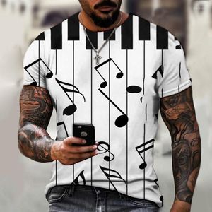 Erkek Tişörtleri Müzik Piyano Notu Baskı T-Shirt Dijital 3D Erkekler Top Yaz Kısa Kollu Kişilik Kişilik Moda Giyim