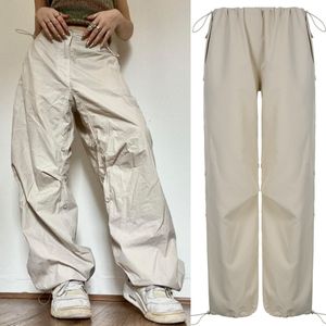 Women's Pants Capris Women Wide Leg Cargo Pants Y2K Vintage Low Waist Drawstring Joggers Tech Pants Casual Solid Hippie Streetwear Baggy Trousers 230222