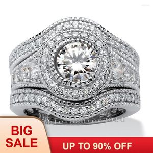 Fedi nuziali Fashion Luxury Ring 7mm Gem 5A Zircon Stone 10KT White Gold Filled Set di fasce di fidanzamento per donna