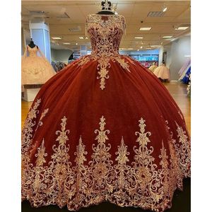 Тюлевое бальное красное платье принцессы, платья Quinceanera, 2023, золотые кружевные аппликации, корсет, вечерние платья для выпускного вечера, Vestido De 15 Anos s