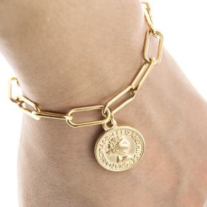 CHARM BRACELETS Gümüş Renk/Altın Paslanmaz Çelik Para Bilezik Kadınlar için Metal Kilit Aducül Zinciri Ağır Femme Acier Inoksisitlenemez