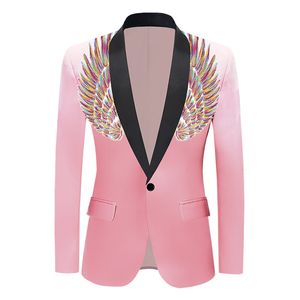 Мужские костюмы Blazers Mens Pink Sequin Wing Plord Blazer Brand Blazer Brand Single Butte Jacket Мужская вечеринка свадебная сцена
