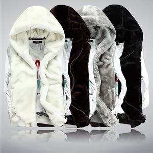 Erkek yelek kış mercan kadife kapüşonlu kalın ceket yelek moda çift kolsuz yelek 230223 için sıcak gündelik kaput ceket