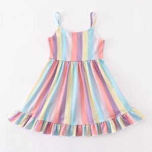 Kız Elbiseleri Girlymax Yaz Bebek Kızlar Renk Çizgisi Ekose Limon Karpuz Çiçek Twirl Dress Butik Giysiler Diz Uzunluk Klavelsiz