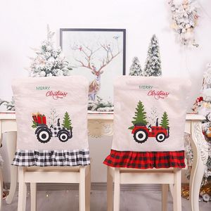 Chaves de cadeira de volta para carta de natal, caminhão com bordado de árvores, pisada de bainha de bainha decorações de capa de capa do ano de natal presentes de natal