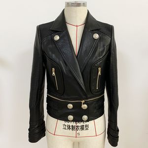 Jackets femininos designer de moda de rua alta Botões de leão destacável Motocicleta de couro sintético 230223
