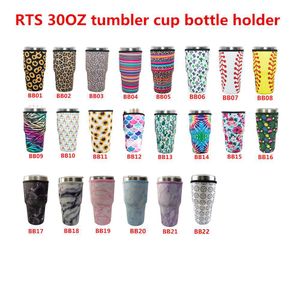 Yeniden kullanılabilir içecek eşyası tutamağı 34 Tasarım Baskı 30oz Tumbler Buz Kahve Kılıf Kılıf Kapağı Neopren Yalıtımlı Kollu Tutucu Torbalar 32 oz Tumblers Kupa Su Şişesi