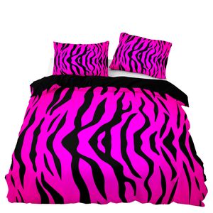Yatak takımları muhteşem pembe set tropik tarzı yorgan kapağı siyah leopar şerit ve yastık kılıfı 3D baskı 240*220 Çift kral boyutu 230222
